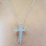 0.20 Carat (ctw) 10K White Gold Round Diamond Ladies Cross Pendant 1/5 CT (Gold Chain Included)
