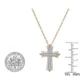 0.20 Carat (ctw) 10K Yellow Gold Round Diamond Ladies Cross Pendant 1/5 CT (Gold Chain Included)