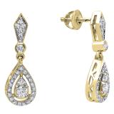 0.35 Carat (ctw) 10K Yellow Gold Round White Diamond Ladies Dangling Drop Earrings 1/3 CT
