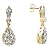 0.35 Carat (ctw) 14K Yellow Gold Round White Diamond Ladies Dangling Drop Earrings 1/3 CT