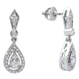 0.35 Carat (ctw) 18K White Gold Round White Diamond Ladies Dangling Drop Earrings 1/3 CT