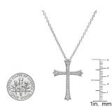 0.20 Carat (ctw) Sterling Silver Round Diamond Ladies Cross Pendant 1/5 CT (Silver Chain Included)