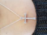 0.20 Carat (ctw) Sterling Silver Round Diamond Ladies Cross Pendant 1/5 CT (Silver Chain Included)