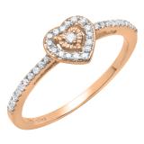 0.15 Carat (ctw) 10K Rose Gold Round White Diamond Ladies Heart Promise Engagement Ring
