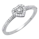 0.15 Carat (ctw) 10K White Gold Round White Diamond Ladies Heart Promise Engagement Ring