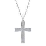 0.35 Carat (ctw) 10K White Gold Round Diamond Ladies Cross Pendant 1/3 CT (Silver Chain Included)