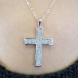 0.35 Carat (ctw) 10K White Gold Round Diamond Ladies Cross Pendant 1/3 CT (Silver Chain Included)