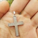 0.35 Carat (ctw) 10K White Gold Round Diamond Ladies Cross Pendant 1/3 CT (Silver Chain Included)