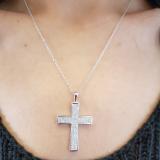 0.35 Carat (ctw) 10K White Gold Round Diamond Ladies Cross Pendant 1/3 CT (Silver Chain Included)