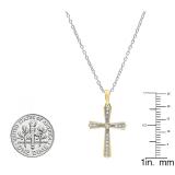 0.15 Carat (ctw) 10K Yellow Gold Round Diamond Ladies Cross Pendant (Silver Chain Included)
