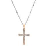 0.15 Carat (ctw) 14K Rose Gold Round Diamond Ladies Cross Pendant (Silver Chain Included)