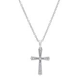 0.15 Carat (ctw) 14K White Gold Round Diamond Ladies Cross Pendant (Silver Chain Included)