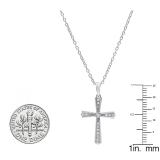 0.15 Carat (ctw) 14K White Gold Round Diamond Ladies Cross Pendant (Silver Chain Included)
