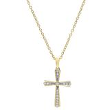 0.15 Carat (ctw) 10K Yellow Gold Round Diamond Ladies Cross Pendant (Gold Chain Included)