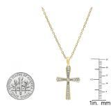 0.15 Carat (ctw) 10K Yellow Gold Round Diamond Ladies Cross Pendant (Gold Chain Included)