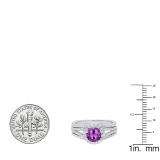 10K White Gold 6.5 MM Round Amethyst & White Diamond Bridal Engagement Ring Set