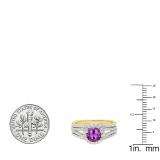 14K Yellow Gold 6.5 MM Round Amethyst & White Diamond Bridal Engagement Ring Set
