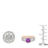 18K Rose Gold 6.5 MM Round Amethyst & White Diamond Bridal Engagement Ring Set