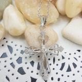 0.10 Carat (ctw) 10K White Gold Round White Diamond Ladies Vintage Style Cross Pendant 1/10 CT