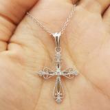 0.10 Carat (ctw) 10K White Gold Round White Diamond Ladies Vintage Style Cross Pendant 1/10 CT