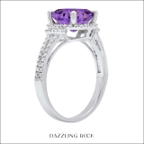 10K White Gold 10X8 MM Oval Amethyst & Round White Diamond Ladies Split Shank Halo Engagement Ring