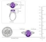 10K White Gold 10X8 MM Oval Amethyst & Round White Diamond Ladies Split Shank Halo Engagement Ring