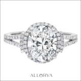 925 Sterling Silver Halo Split Shank Ring, 2.70 ctw Oval & Round Cubic Zirconia