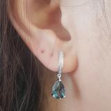 14K White Gold 9X6 MM Each Pear London Blue Topaz & Round Diamond Ladies Dangling Drop Earrings