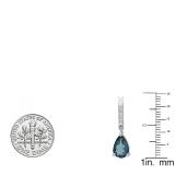 14K White Gold 9X6 MM Each Pear London Blue Topaz & Round Diamond Ladies Dangling Drop Earrings