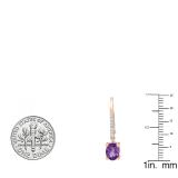 10K Rose Gold 7X5 MM Each Oval Amethyst & Round White Diamond Ladies Dangling Drop Earrings