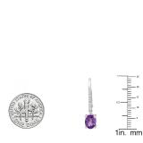 10K White Gold 7X5 MM Each Oval Amethyst & Round White Diamond Ladies Dangling Drop Earrings