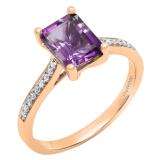 14K Rose Gold 8X6 MM Emerald Amethyst & Round White Diamond Ladies Bridal Engagement Ring