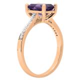 14K Rose Gold 8X6 MM Emerald Amethyst & Round White Diamond Ladies Bridal Engagement Ring