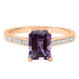 14K Rose Gold 8X6 MM Emerald Amethyst & Round White Diamond Ladies Bridal Engagement Ring