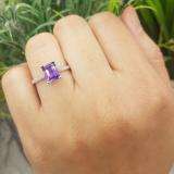 14K White Gold 8X6 MM Emerald Amethyst & Round White Diamond Ladies Bridal Engagement Ring