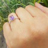 14K White Gold 8X6 MM Emerald Amethyst & Round White Diamond Ladies Bridal Engagement Ring