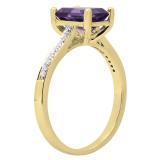 14K Yellow Gold 8X6 MM Emerald Amethyst & Round White Diamond Ladies Bridal Engagement Ring