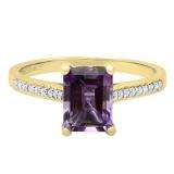 14K Yellow Gold 8X6 MM Emerald Amethyst & Round White Diamond Ladies Bridal Engagement Ring