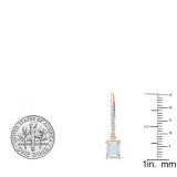 18K Rose Gold 8X6 MM Each Emerald Shape Aquamarine & Round White Diamond Drop Earrings