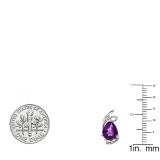 10K White Gold 8X6 MM Each Pear Amethyst & Round Diamond Ladies Fashion Stud Earrings