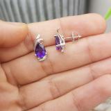 10K White Gold 8X6 MM Each Pear Amethyst & Round Diamond Ladies Fashion Stud Earrings