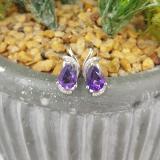 10K White Gold 8X6 MM Each Pear Amethyst & Round Diamond Ladies Fashion Stud Earrings