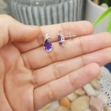 10K White Gold 8X6 MM Each Pear Amethyst & Round Diamond Ladies Fashion Stud Earrings