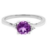 10K White Gold 6 MM Round Amethyst & White Diamond Bridal Engagement Ring