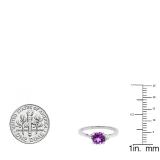 10K White Gold 6 MM Round Amethyst & White Diamond Bridal Engagement Ring