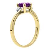 10K Yellow Gold 6 MM Round Amethyst & White Diamond Bridal Engagement Ring