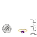 10K Yellow Gold 6 MM Round Amethyst & White Diamond Bridal Engagement Ring