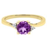 14K Yellow Gold 6 MM Round Amethyst & White Diamond Bridal Engagement Ring
