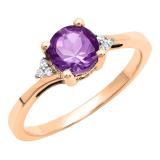 18K Rose Gold 6 MM Round Amethyst & White Diamond Bridal Engagement Ring