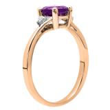 18K Rose Gold 6 MM Round Amethyst & White Diamond Bridal Engagement Ring